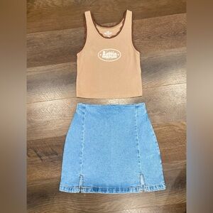 Hollister Brown Tank Top and J. Galt Blue Denim Skirt